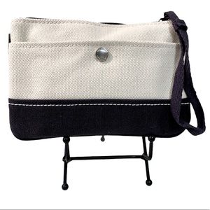 Lands' End Canvas Wristlet in Black and Cream with Snap Pocket